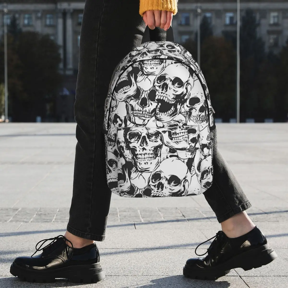 Black White Human Skull Sketching Art Backpack Student BookBag Kids School Bag Computer Shoulder Bags for Men Women