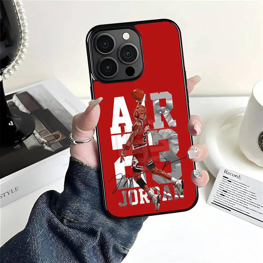 Funda para Teléfono con Diseño de la Estrella de Dibujos Animados J-Jordan 23 para iPhone 17 Air 16 15 14 Pro Max Plus 13 12 11, Carcasa Rígida de PC con Parche Negro