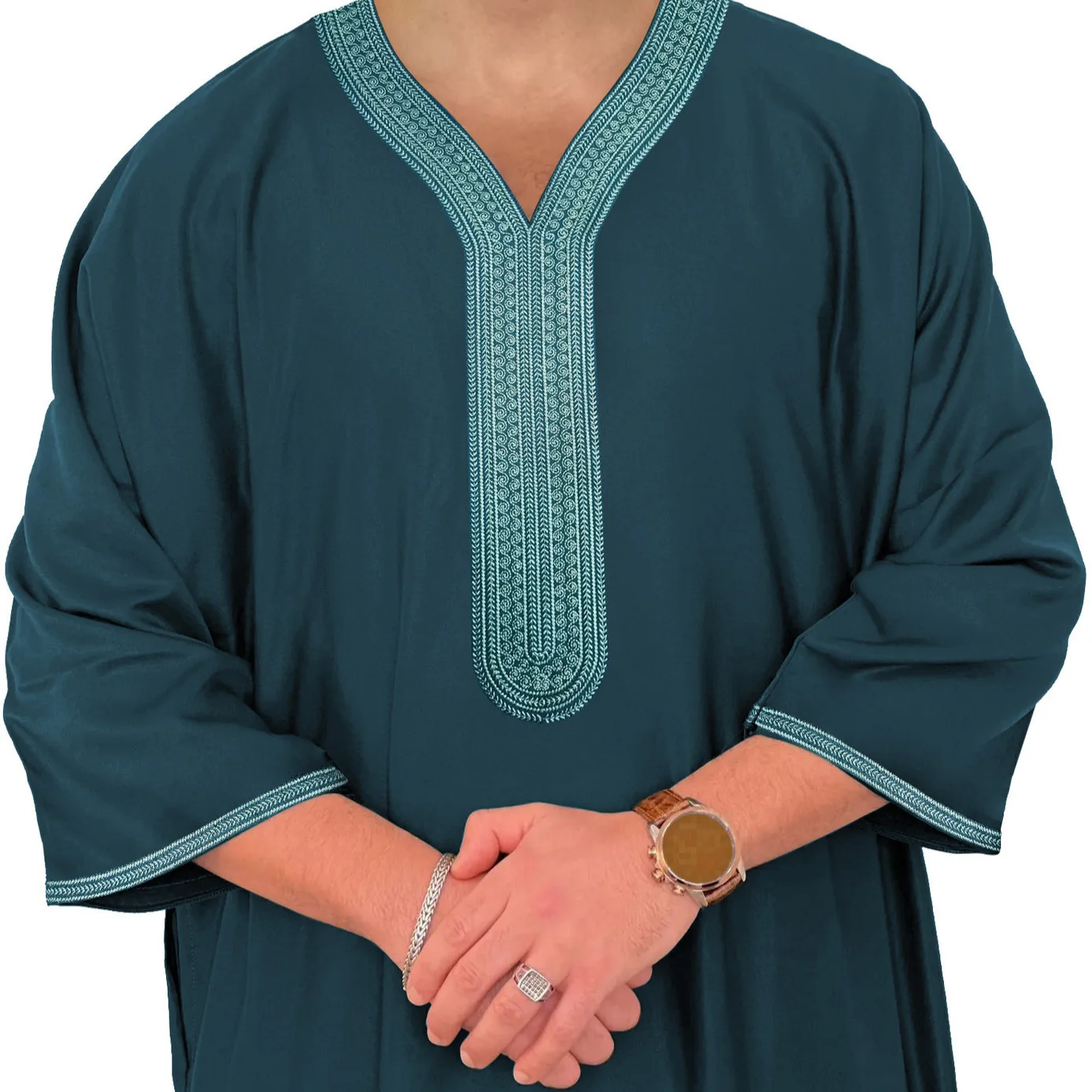 

2026 New Model Men's Long Robe With Embroidery And Side Pockets Muslim Long Dress Robe Abaya Ramadan Dubai Luxury Islam Elegant