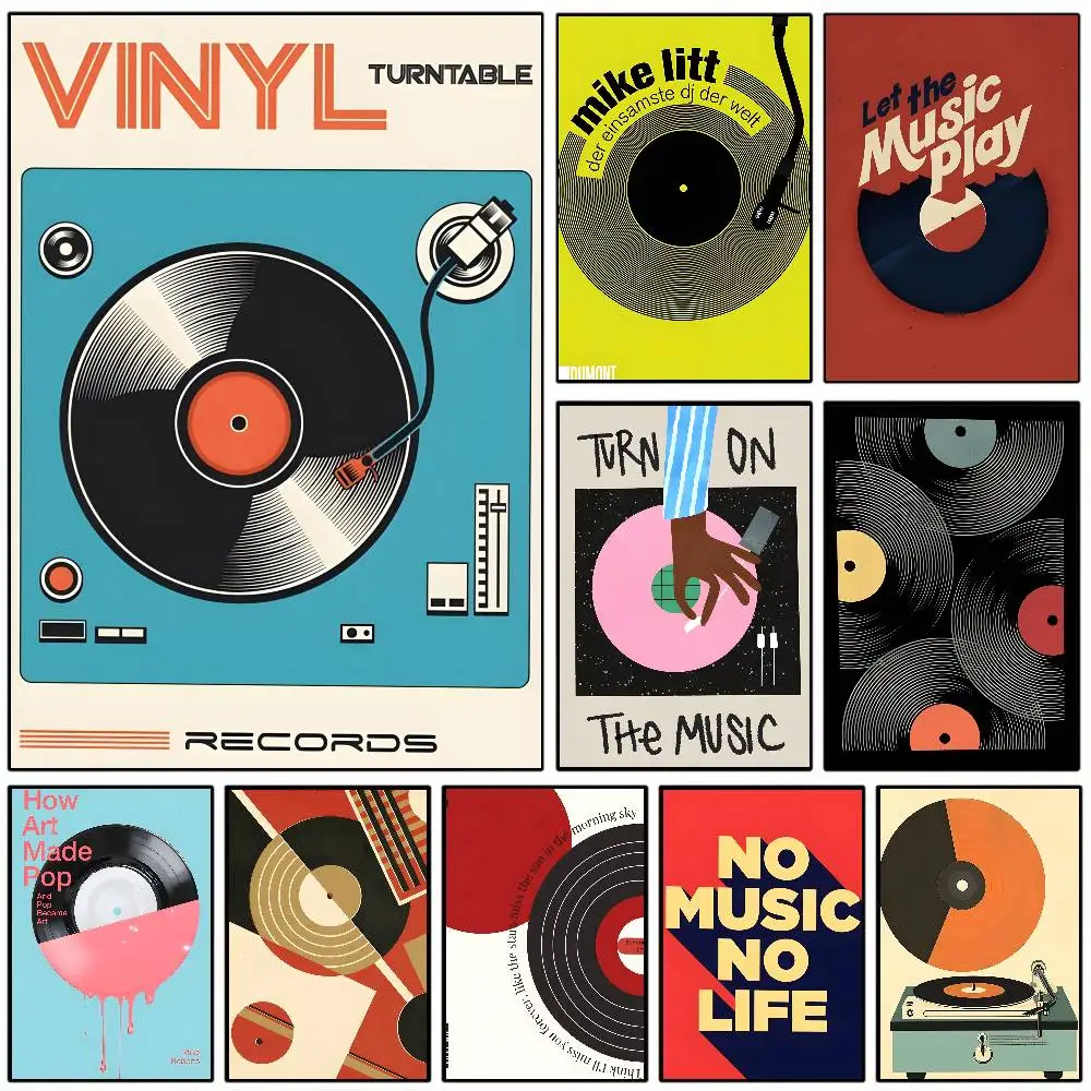 Mid Century Retro Vinyl Records Poster  HD sticky wall waterproof home living room bedroom Dorm bar aesthetic decoration