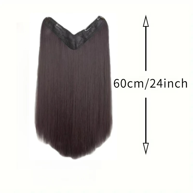 Elegant V-Shape Synthetic Clip Ins Hair Extension With Secure BB Clip Long Straight Half Head Wig for Women Increase Hair Volume