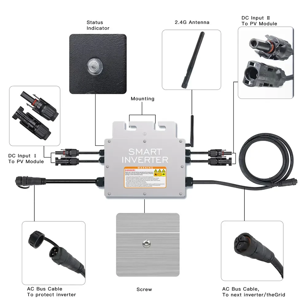 Micro onduleur solaire 600W 700W 800W 1000W, étanche IP65, entrée 20-60V, sortie 110V 230V avec convertisseur d'onde sinusoïdale Pure Wifi