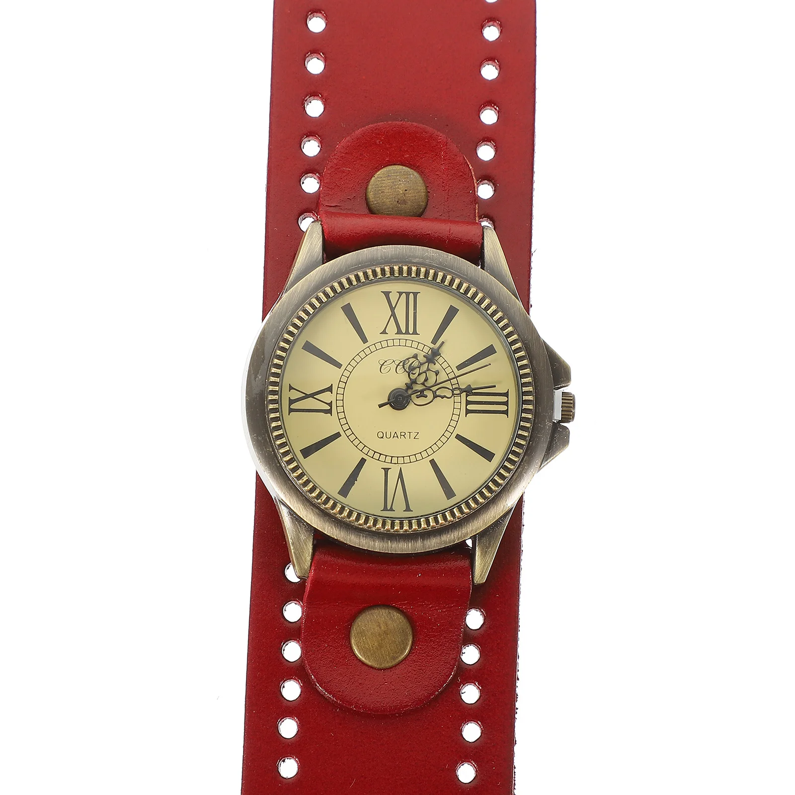 

1pc Genuine Cowhide Retro Roman Dial Quartz Wristwatch For Women Stylish Band Watch Birthday Wedding Gift Red