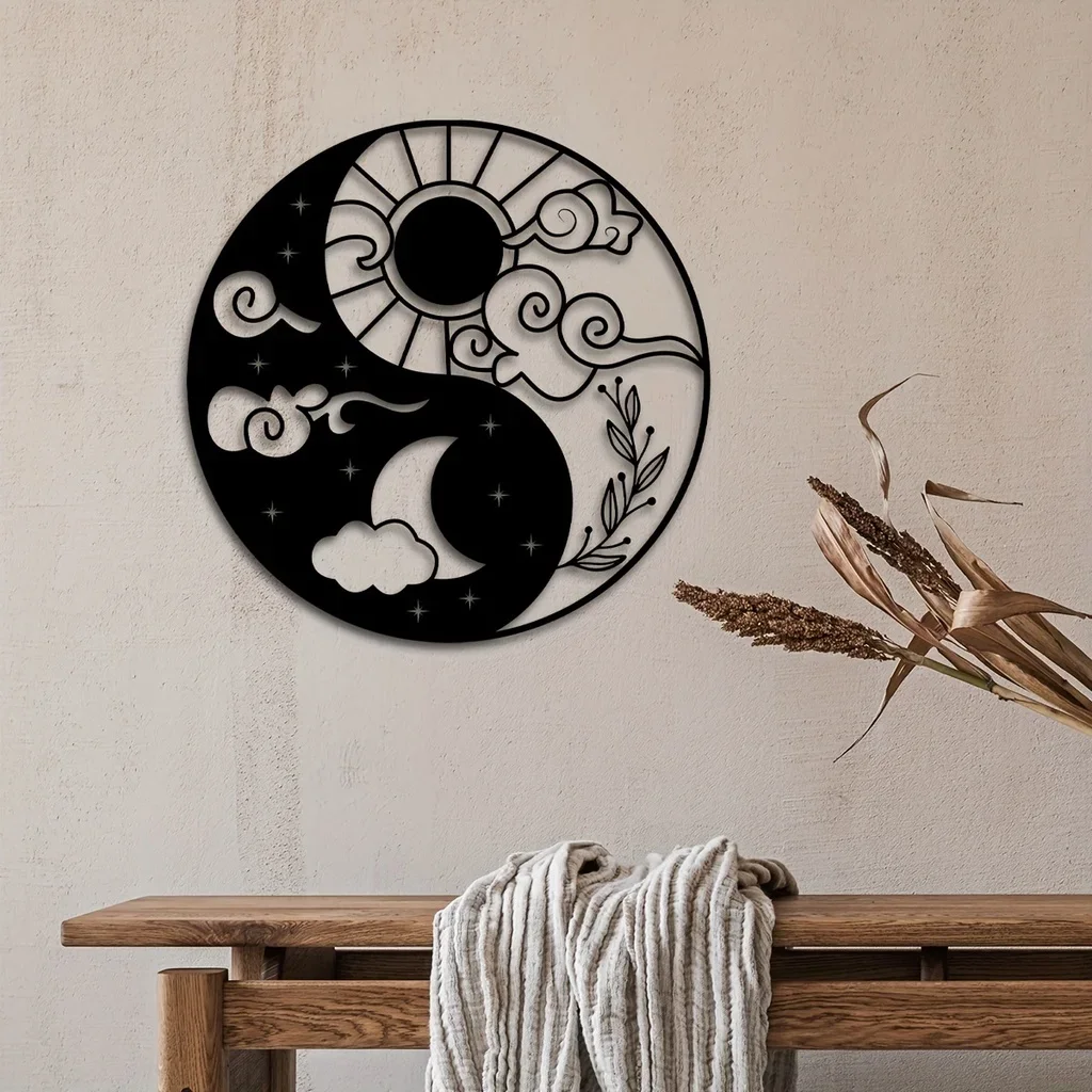 HelloYoung Metal Wall Decor, Natural Sun And Moon Metal Wall Decoration Home Office Decoration Holy Metal Wall Art Creative Gift