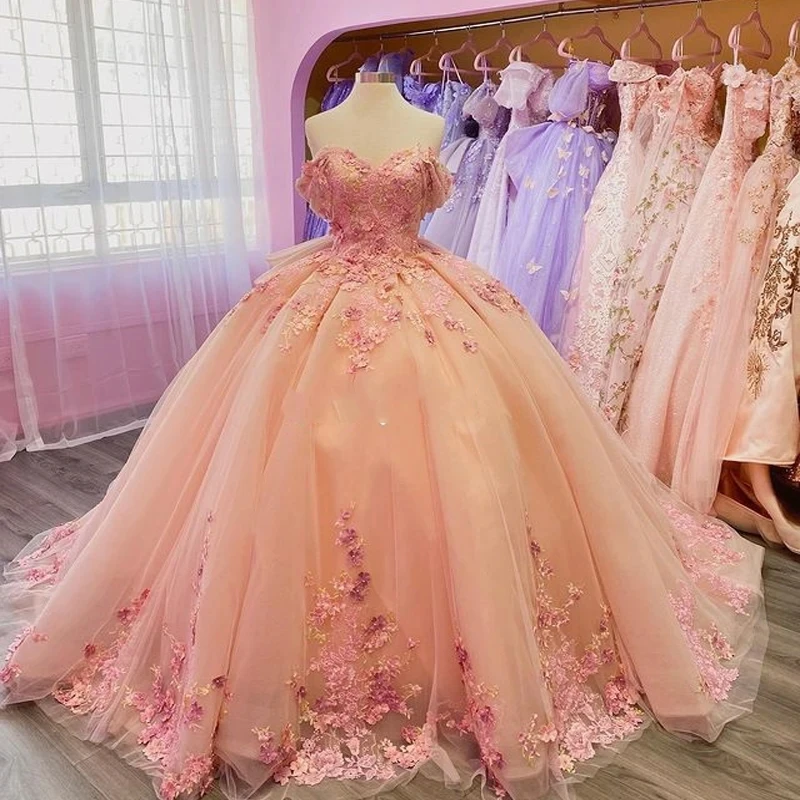 

Pink Sweetheart Quinceanera Dresses 2024 Ball Gown Appliques Lace Bodice Long 15 Year Girls Birthday Party Dress Corset