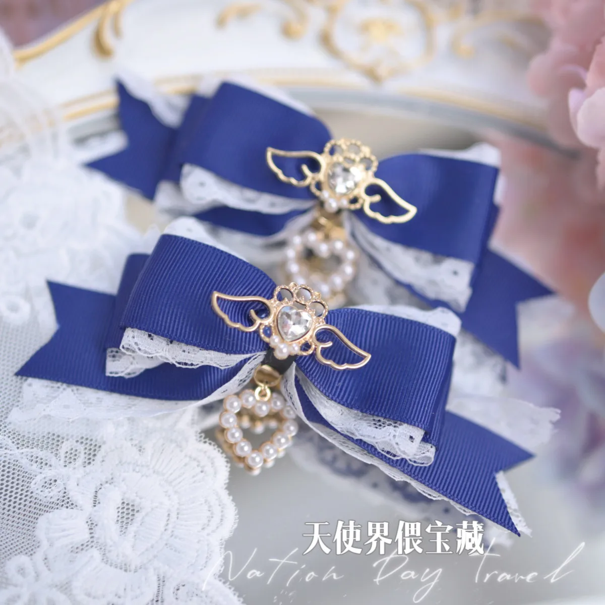 Original Handmade Tianlei Series Mass Production Lace Pearl Gentle Hairpin Bow Sweet Double Ponytail Lolita Hair Accessories