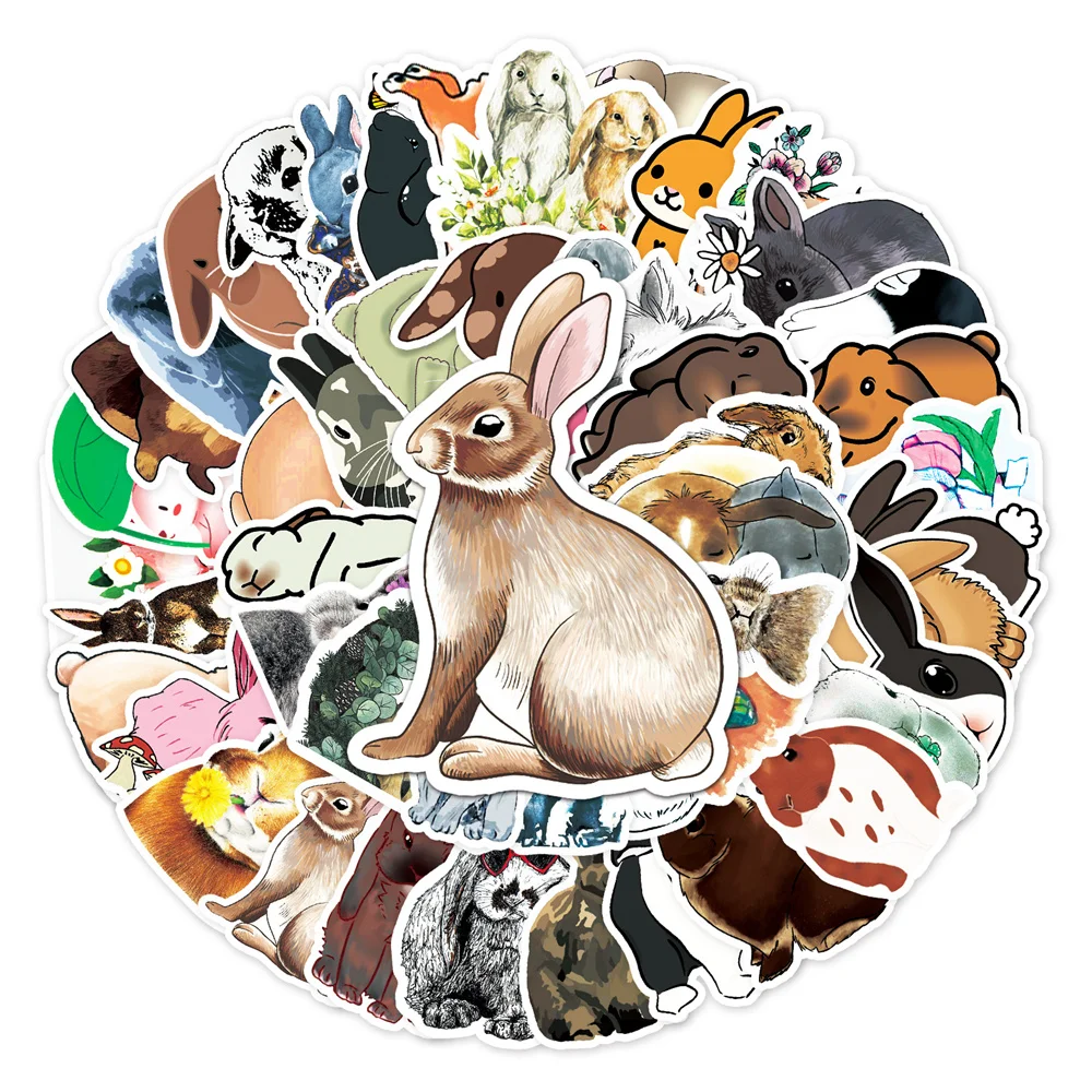 50pcs Cartoon Bunny Rabbit Stickers Pack Stationery Ipad Laptop Animal Sticker DIY Scrapbooking Supplies Journal Accessories