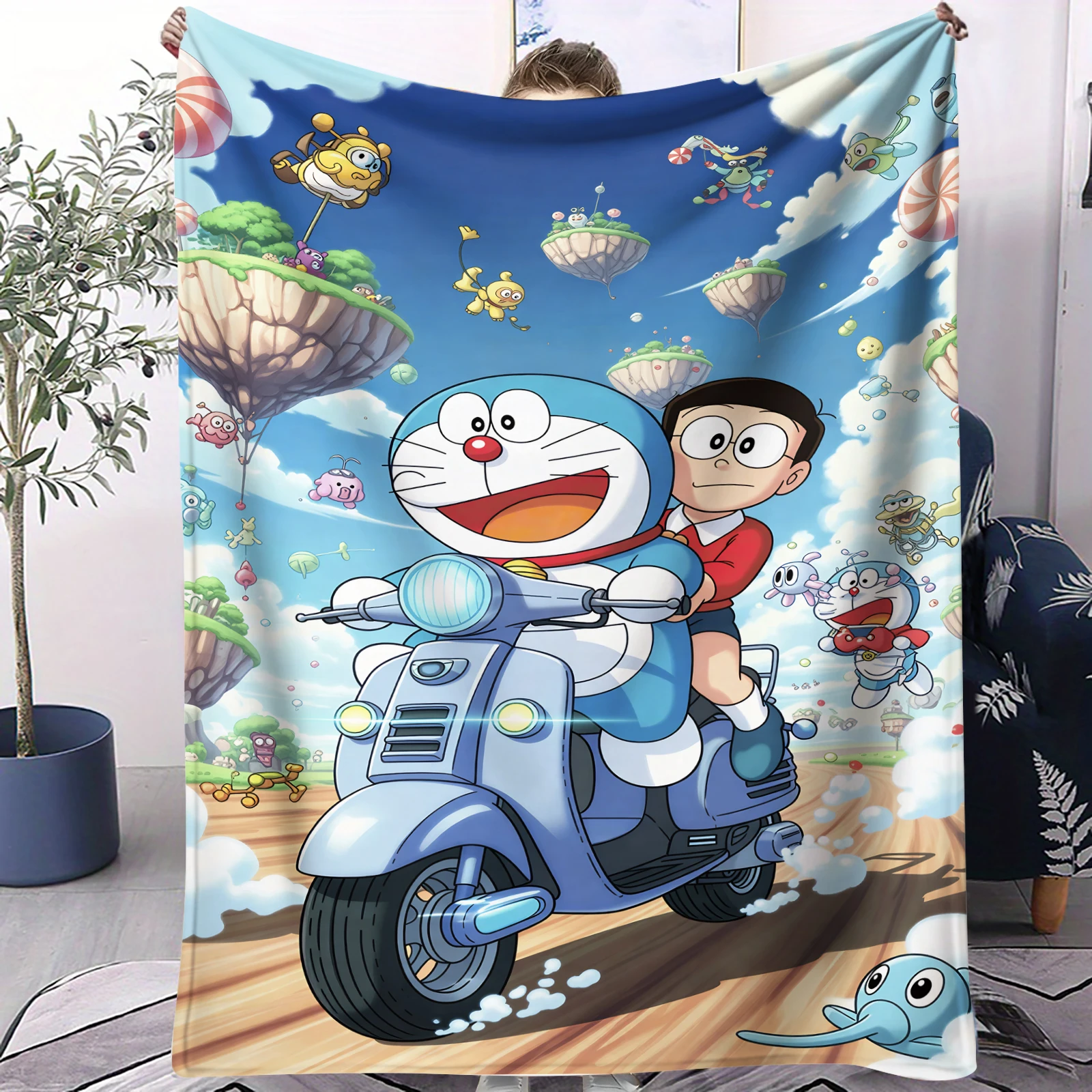 

Multipurpose Doraemon Printed Coral Fleece Blanket for Home, Outdoor, Travel, Camping, Kids Gift, Multiple Size Options