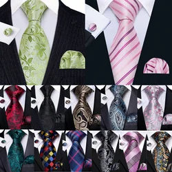 Hi-Tie Mens Gift Tie Set Striped Paisley Floral Pink Red Grey Black Wedding For Men Design Hanky Cufflink Dropshipping