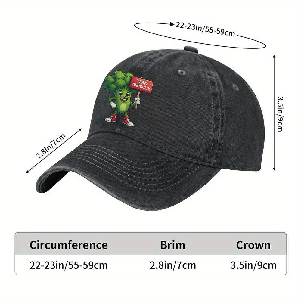 Team Arugula Broccoli Cartoon Baseball Cap Denim Adjustable Casual Street Outdoor Unisex Hat