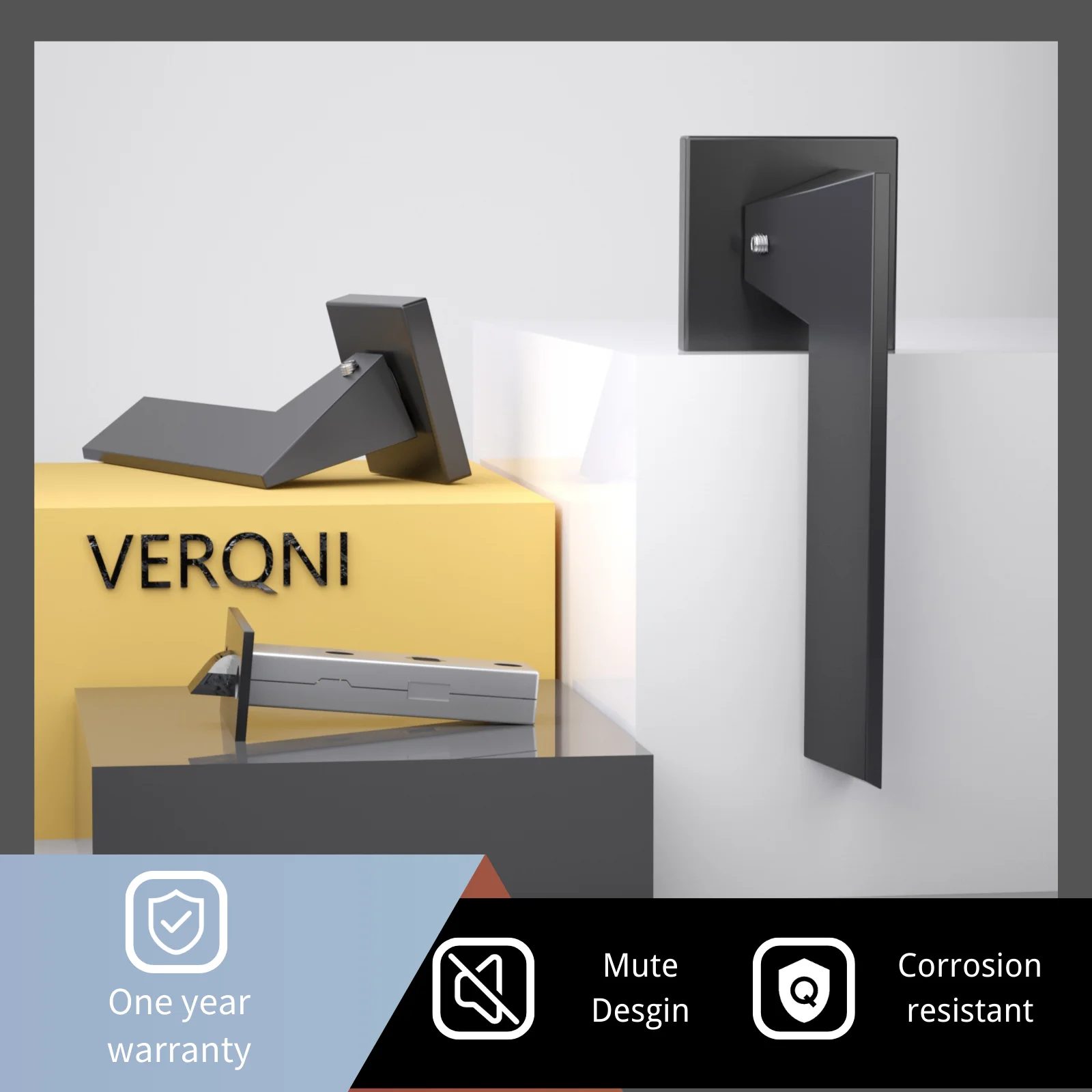 

VERQNI MANIGLIE & ACCESSORI HRAB-223 Minimalist Matte Black Gold Rectangle Modern Aluminium Door Handle Lock Set interior door