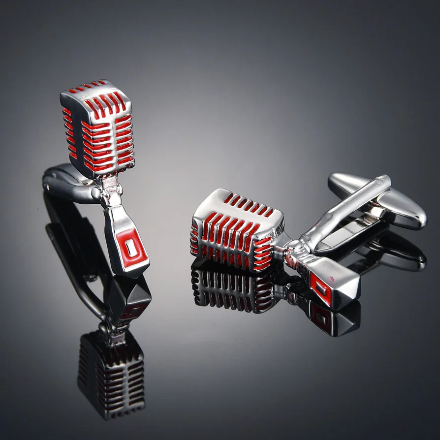 Trendy Microphone Shaped Rock and Roll Cufflinks Men's Shirt Suit Jewelry Gift High Quality Wholesale Cuff Buttons New Fashion