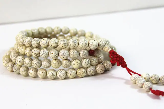BRO968 Buddhist 108 Beige White Star Moon Bodhi Rosary 8mm Yoga Meditation Mala Necklaces