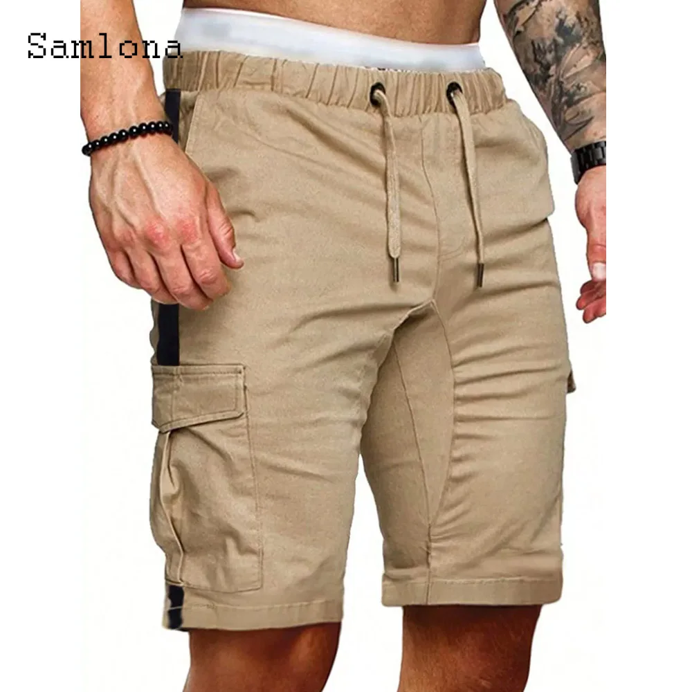 

Mens Stand Pockets Vintage Cargo Shorts 2026 European Style Casual Patchwork Knee-Length Pant Men's Drawstring Short Bottoms New