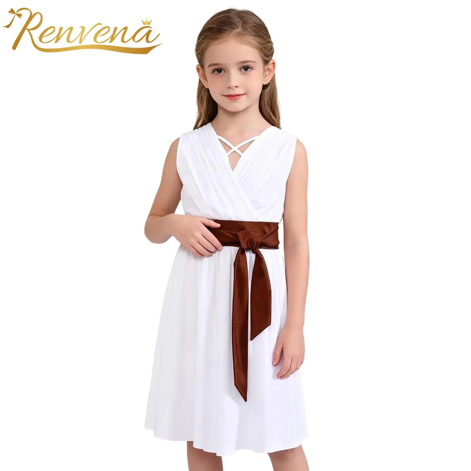 Ropa elegante para niños, vestidos para fiestas temáticas de Halloween, disfraces para actuaciones en escenario, vestido sin mangas con cuello en V y fajín para niñas