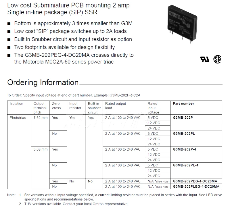 【5-1PCS】5V 12V 24V DC-AC Solid State Relay Module G3MB-202P PCB SIP SSR AC 240V 2A Snubber Circuit Resistor Relay Switch