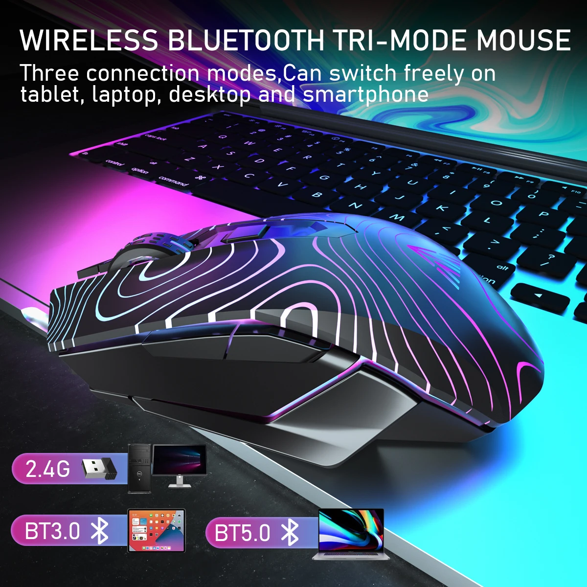 SOLAKAKA SM10 2.4G Wireless/Bluetooth/Wired Gaming Esports Mouse Rechargeable Type-C 2400DPI Gaming Mice For Computer PC Laptop