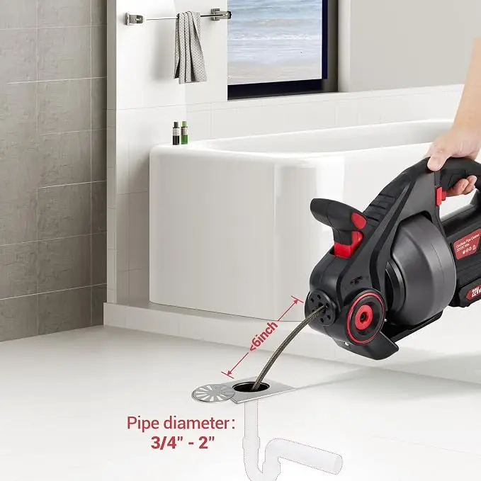 22V Electric Drain Auger, Auger-Efficient 25Ft Auto-Feed Drain Snake,2.0Ah Battery,Charger,Storage Bag & Gloves for Kitchen,Bathroom,Shower Pipes view 2