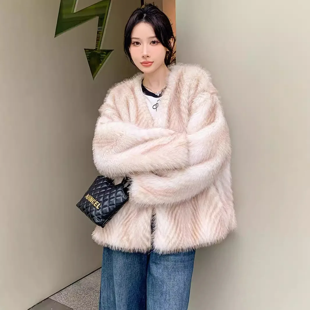 Kunstpelzmäntel für Damen, mit Baumwolle gefüttert, schmal geschnitten, Nachtclub, Ehefrau, Retro-Jacquard, geraffte Taille, Schnürung vorne, zart, schick, trendig