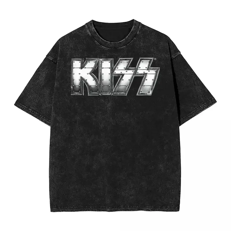 Kiss Heavy Metal Washed T Shirts Streetwear Hip Hop Fashion T-Shirt Rock Brand Tee Shirt Men Women 100% Cotton Harajuku