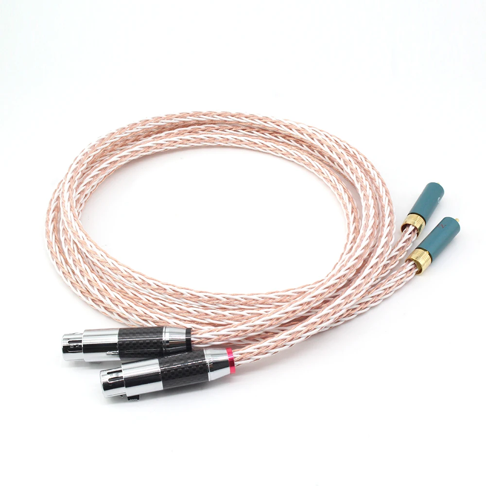 Hifi 8TC 7N OCC Pure copper Xlr to Rca  Male Cable,  3 Pin 2 XLR female to 2RCA Audio Cable