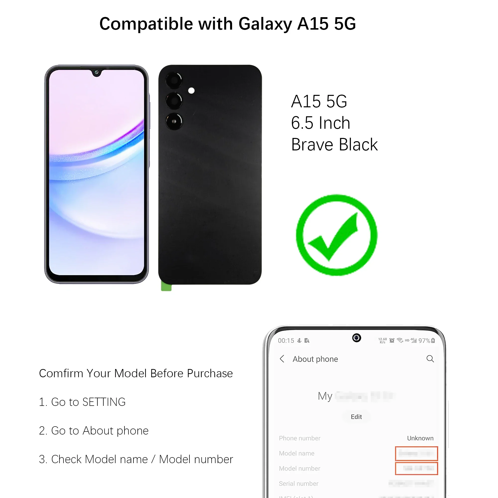 Замена задней крышки для Samsung Galaxy A15 5G — SM-A156U/U1/P/B/W с объективом камеры и Фото №2
