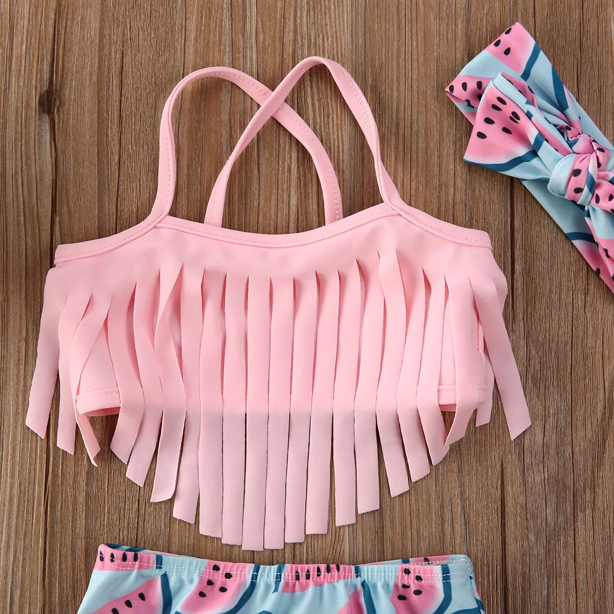 Baby Girl Swimming Suit 2pcs Bikini Set Tassels Floral Watermelon Swimsuit Halter Bathing Suit Outfits Summer 6-9 Months