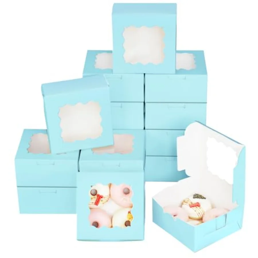 

100pcs Cookie Boxes 6x6x3 Inch Easy Assemble Macaroon Pastry Boxes Bakery Boxes with Window for Bakery