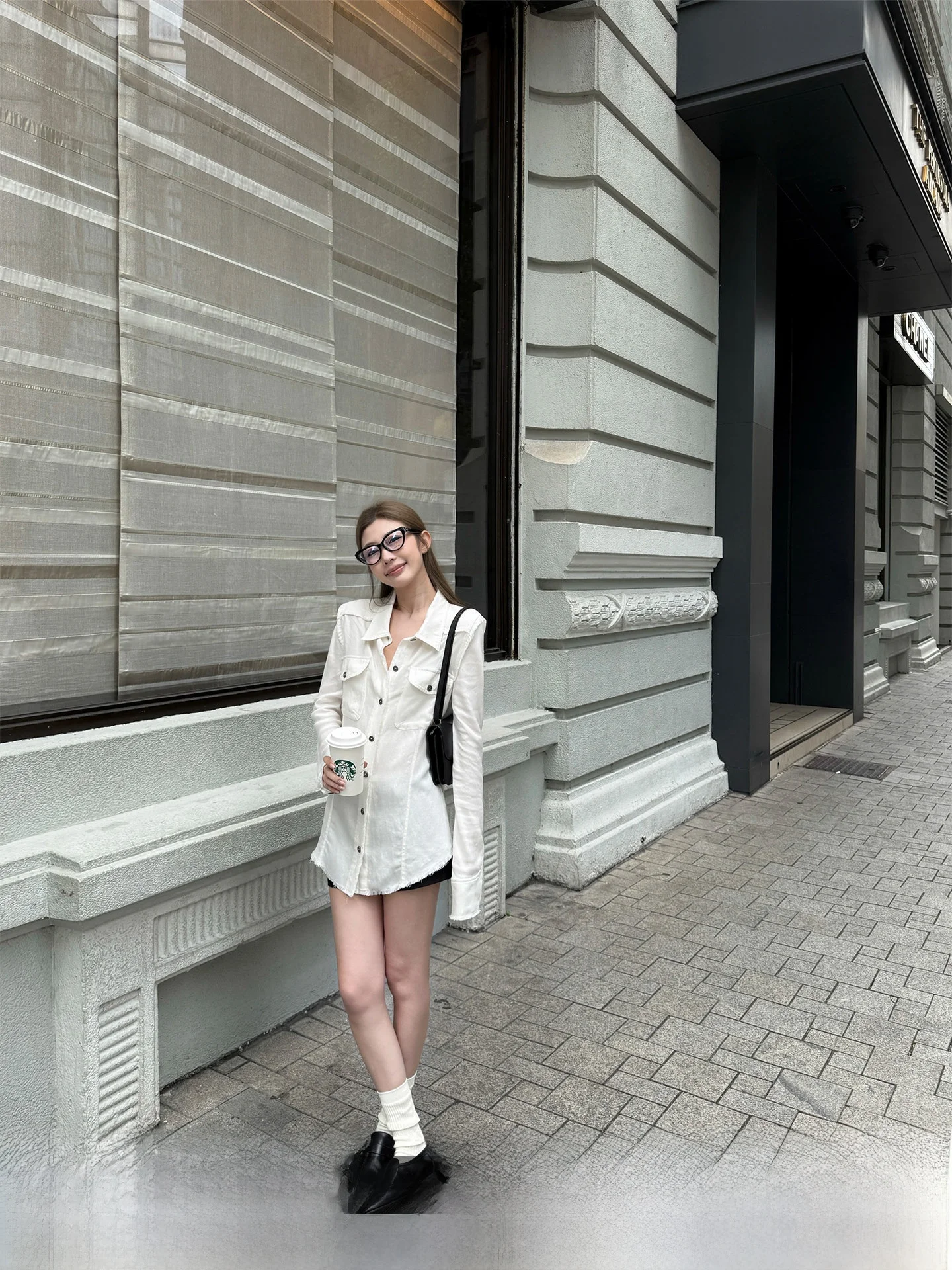 

4PRIL Lazy Frayed Pocket Long Sleeve White Shirt Women's Casual Slimming Design Spring Summer Top Loose Style Seven Sleeve