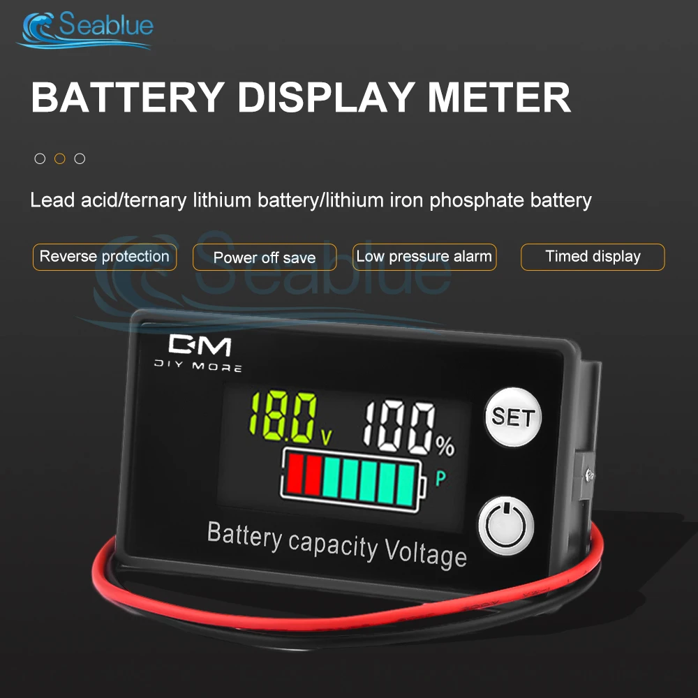 1Pc 6133A LCD Battery Capacity Indicator Temperature DC 8V-100V Waterproof Optional Lead Acid Lithium LiFePO4 Voltmeter Gauge