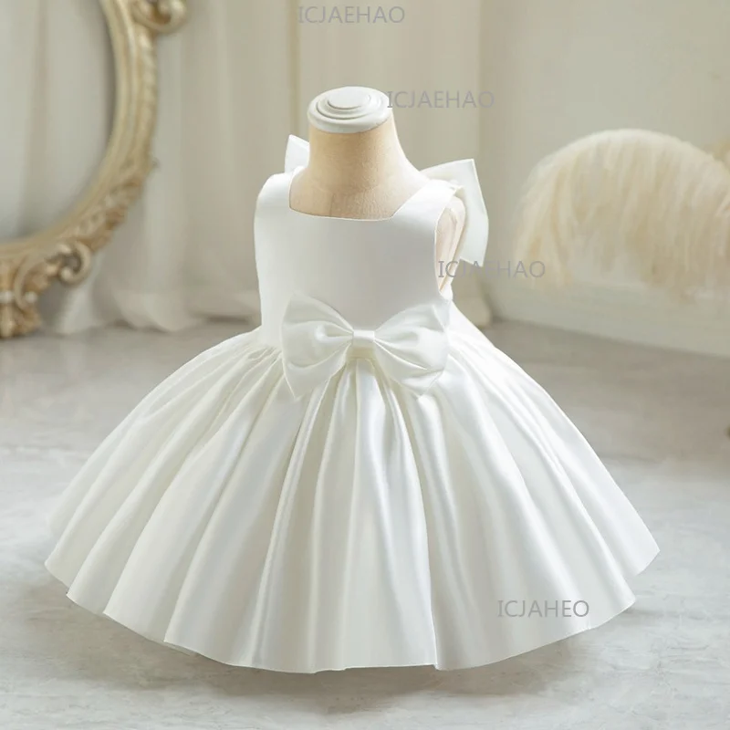 Baby Girl First Birthday Evening Princess Dress Flower Girl Party Wedding Sleeveless Bow Tutu Gown Kids Pageant Formal Attire