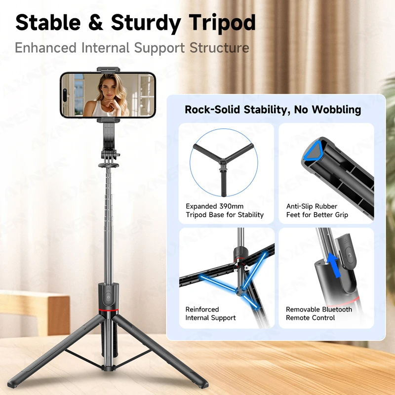 AXNEN F15 عصا سيلفي قابلة للتمديد حامل ثلاثي القوائم 1717 ملم للهاتف الخليوي جهاز تحكم عن بعد بلوتوث قابل للإزالة 360 ° دوران ملء خيار الضوء #2