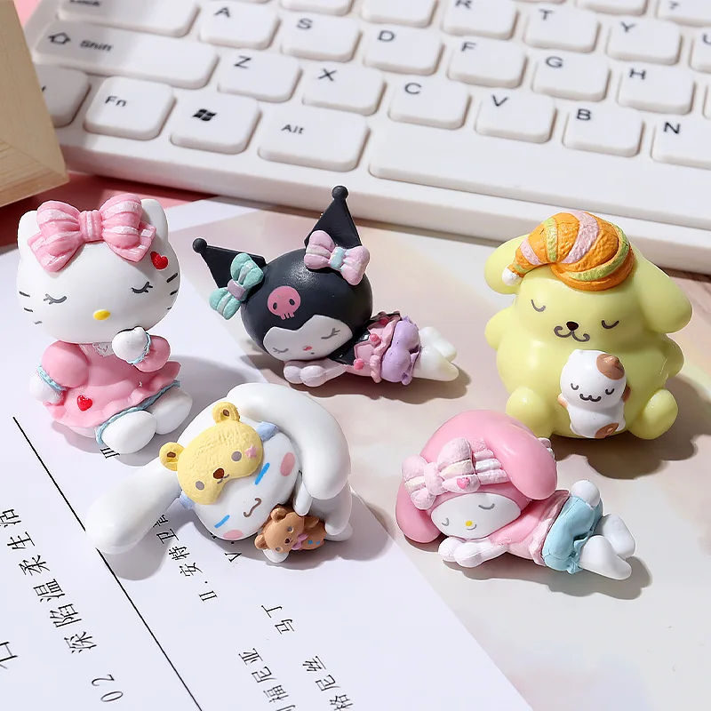 Sanrio sleeping theme Cinnamoroll Kuromi Kittycat Pompom Purin cream glue mobile phone case diy handmade decoration doll