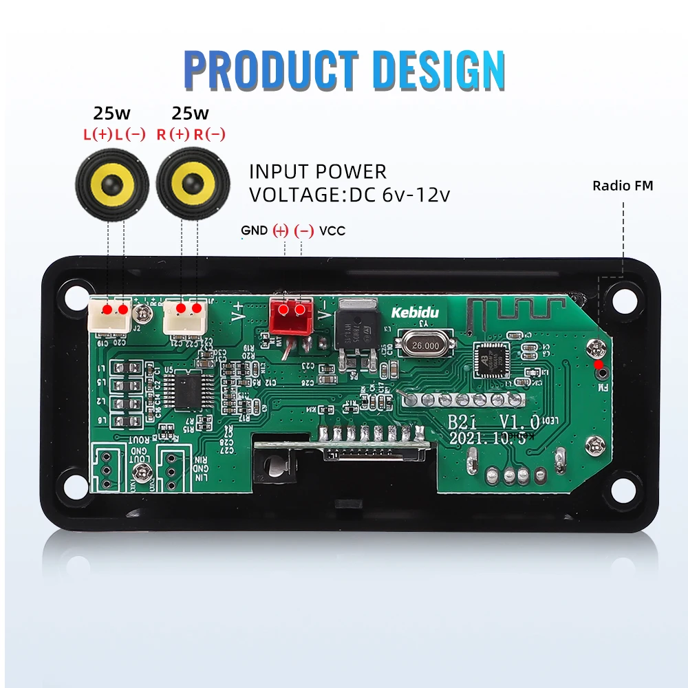 Kebidu DC 5V 12V MP3 Decoder Board Bluetooth Car Kit USB MP3 Player Support WMA WAV TF Card Slot / USB / FM With Color Screen