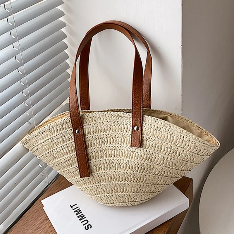 Summer Large Capacity Bag Women\'s New Style Small Woven Women\'s Bag Fashion Shoulder Bag Vegetable Basket Versatile Straw Woven