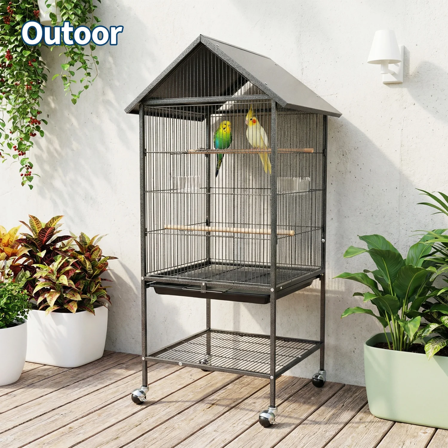 

50" H Parakeets Cage with Play Open Top and Rolling Stand, Bird Cage with Waterproof Sloping Roof, Storage Shelf , Medium Small Bird Cage for Parrots, Budgerigars, Parakeets, Cockatiels, Lovebirds