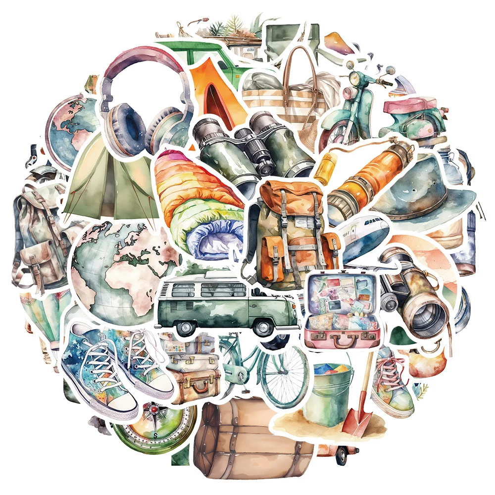 10/30/50pcs INS 스타일 수채화 야외 여행 만화 스티커 노트북 오토바이 노트북 자동차 빈티지 낙서 스티커 장난감