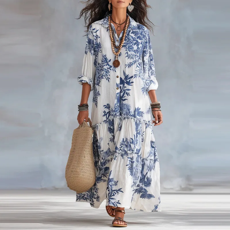 Long Sleeve Boho Print Maxi Dress Women Casual Floral Dresses Spring Summer Overall Jumpsuit Playsuit Matching Set