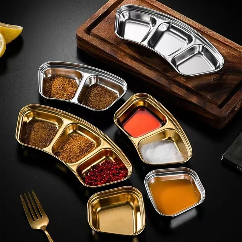 304 Stainless Steel Seasoning Dish Hot Pot Dipping Bowl Soy Sauce Barbecue Sushi Vinegar Plate Condiment Tray Kitchen Tableware