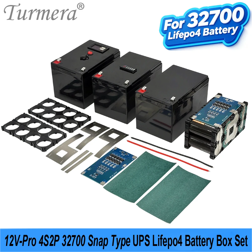 Snap Type 12V Pro 32700 LiFePO4 Battery Box Kit 4S2P 12.8V 40A Balance BMS Holder Custom Displayer/USB Module for DIY Power Bank