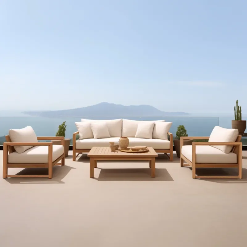 4 Piece Modular Teak Outdoor Sofa Set Hotel Outdoor Sofa Furniture Villa Courtyard Garden Sofa Set Sunscreen and Waterproof