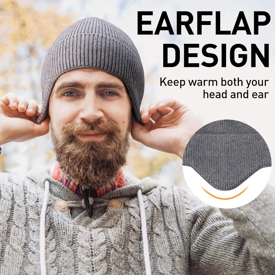 Topi Musim Dingin Pria Wanita untuk Lari Bersepeda dengan Penutup Telinga, Topi Rajut Termal Hangat Anti Angin dan Anti Dingin