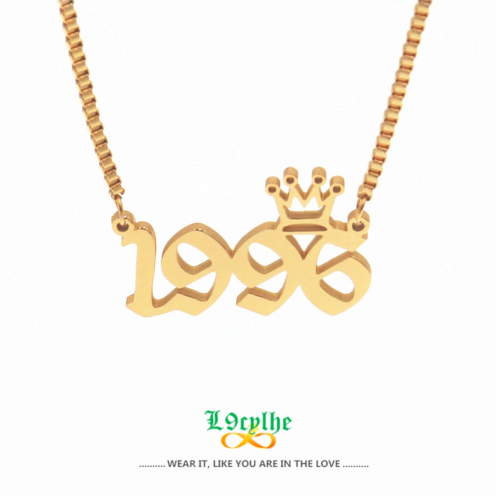 One Piece Birth Year Pendant Necklace 1987-2000 Crown Date Stainless Steel Jewelry Gold Silver Color Collares Para Mujer