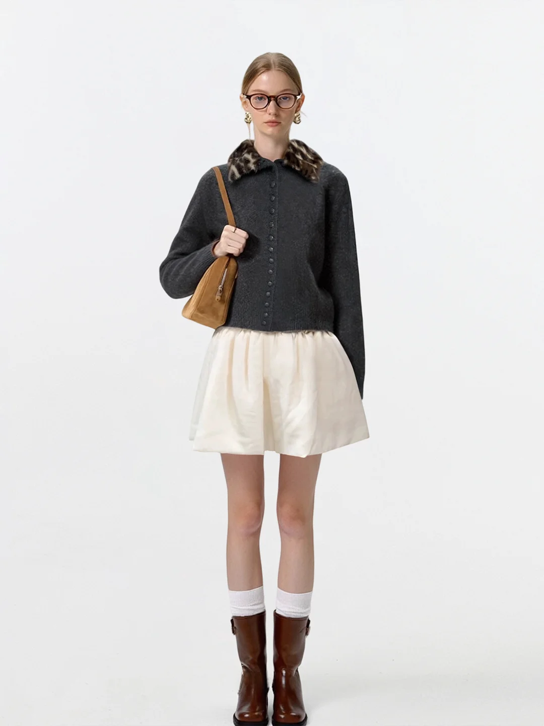 

Вязаный свитер-пальто AHMI Wild Call со съемным воротником с леопардовым принтом, мягкий и удобный, осенне-зимняя вязаная верхняя одежда для девочек