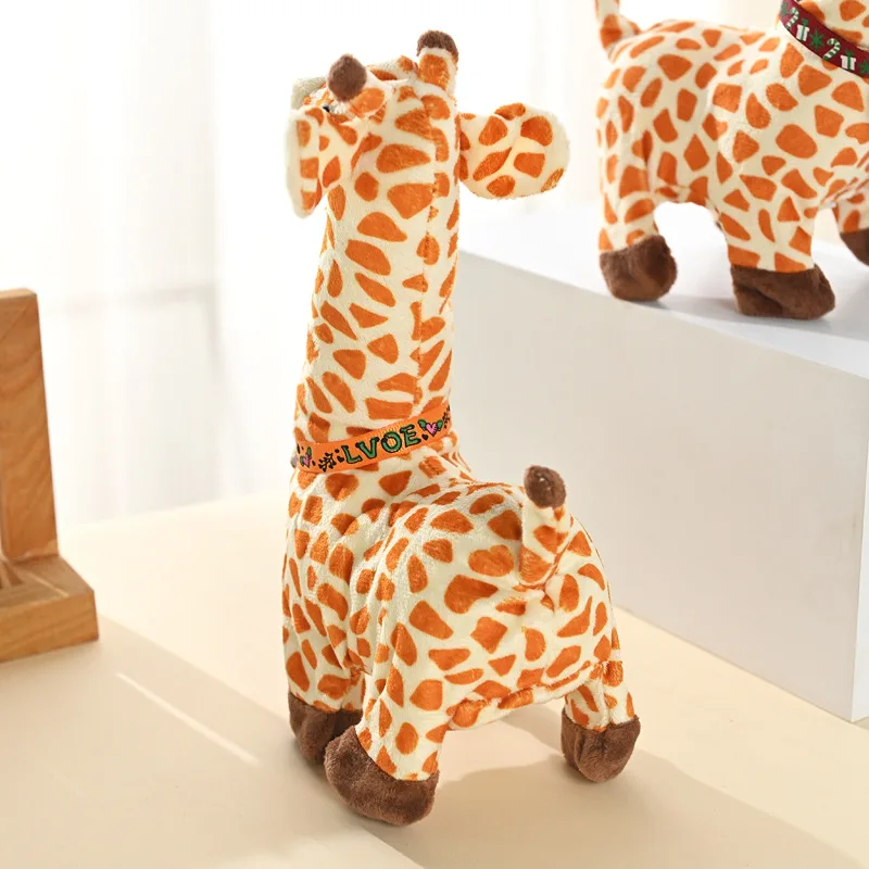 Juguetes eléctricos de simulación para niños, jirafa linda, juguetes de peluche para mascotas con música para caminar, juguetes de rompecabezas para