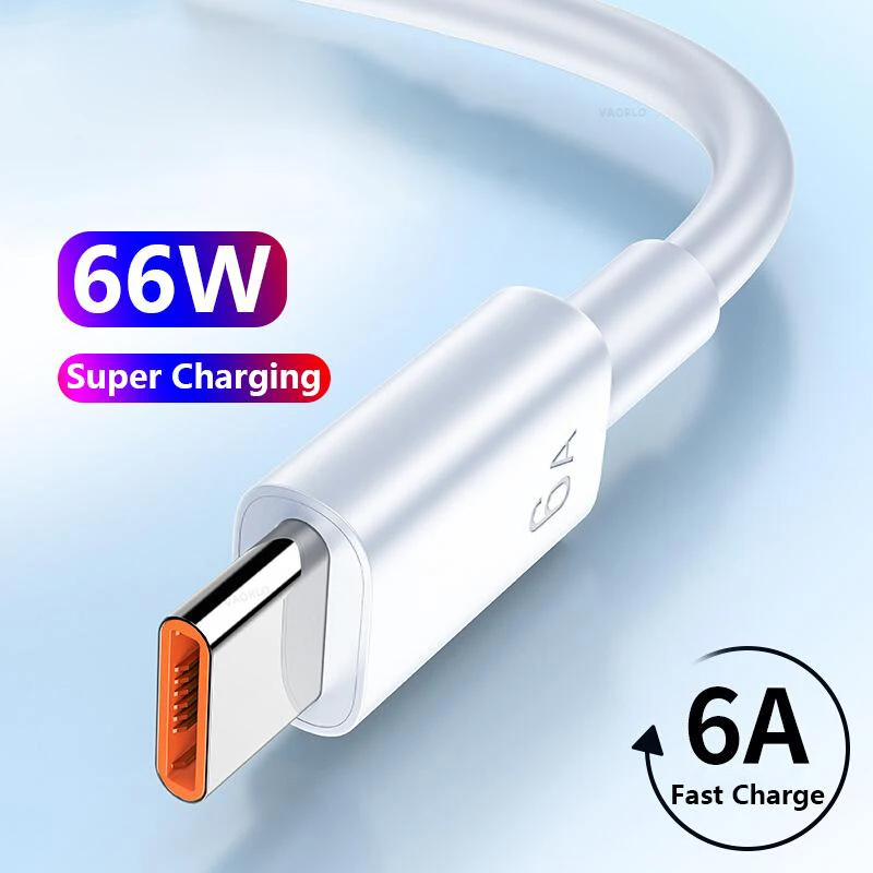 

6A Type C Cable Super Fast Charging Phone Charger Data Cord For Huawei Mate 40 50 Xiaomi Samsung USB C Quick Charge Cable