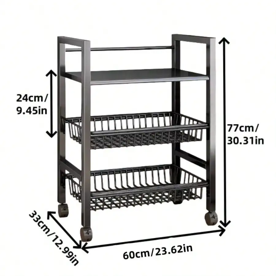 1 رف تخزين المطبخ متعدد الوظائف، سلال تخزين سلة قابلة للتعديل مكونة من 4 طوابق و3 خطوط، رف ميكروويف متنقل قابل للتعديل