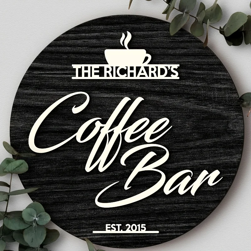 Custom Bohemian Style Wooden Coffee Bar Sign | Round Manufactured Wood Wall Hanging with Pendant, Ideal for Christmas, Halloween