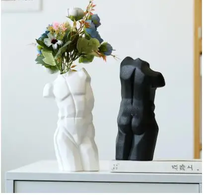 Bodybuilding Human Ceramic Vase Toned Body Statue Artificial Flowers Flower Arrangement Muscle Man Nude Figure Crafts Vases