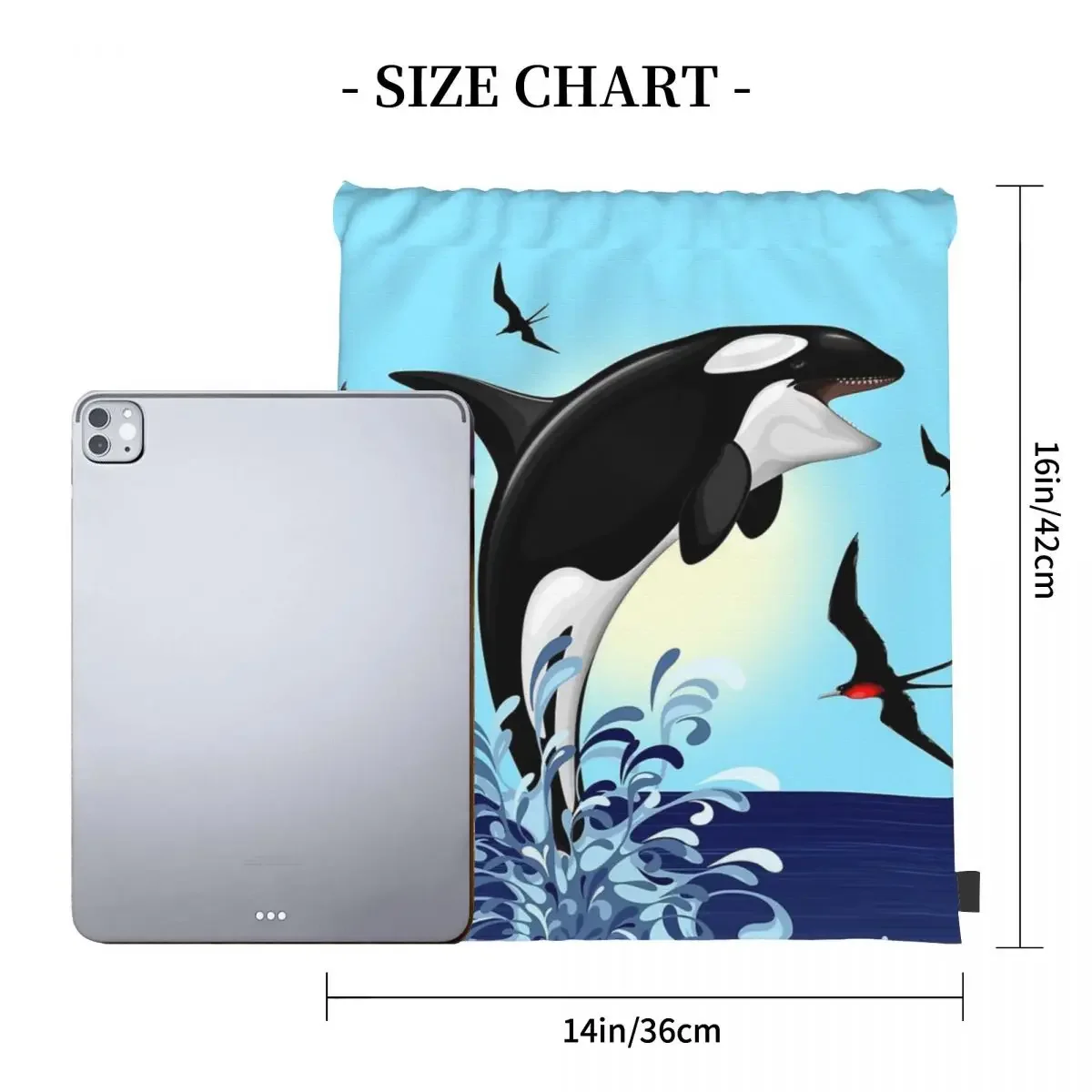 Orca Killer Whale Jumping Out The Ocean Drawstring Sacos, Bundle Pocket Sports Bag, Bookbag escolar para homens e mulheres